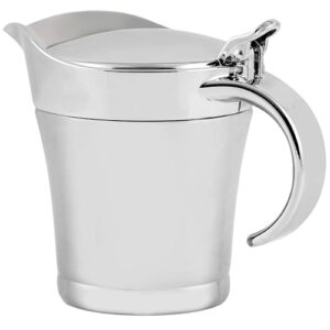 ovente stainless steel gravy boat, double insulated sauce jug with hinged lid, 14oz ideal for serving cream or salad dressing at family dinner, thanksgiving, halloween and christmas, silver gb4541s