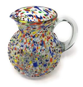 mexican hand blown glass pitcher – confetti rock design (84 oz)