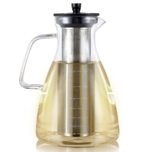 teabloom extra-large multi-brew glass teapot + kettle + pitcher (68 oz / 2.0 l / 8 cups) – for hot tea, iced tea, cold brew tea and fruit infused water – volume markings for precise brewing