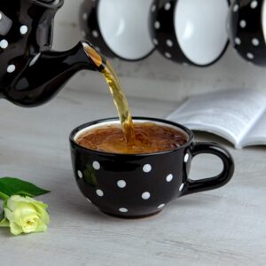 City to Cottage Handmade Ceramic Designer Black and White Polka Dot Cup, Unique Extra Large 17.5oz/500ml Pottery Cappuccino, Coffee, Tea, Soup Mug | Housewarming Gift for Tea Lovers