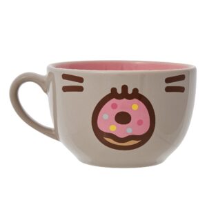 enesco pusheen the cat donut face latte coffee mug, 18 ounce, multicolor