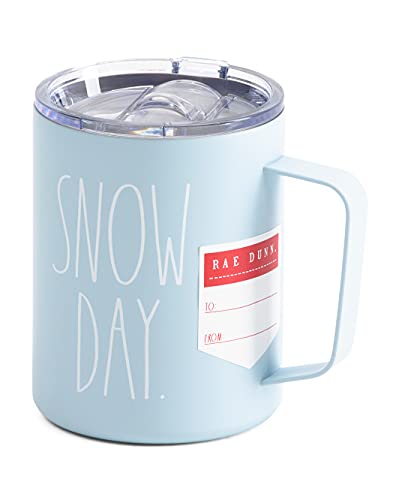 Rae Dunn Double Walled Insulated 12 oz.Stainless Steel Coffee Mug with Lid - PBA-Free (Snow Day/Light Blue)