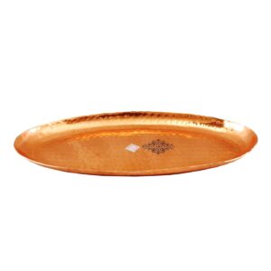 IndianArtVilla Hammered Copper Oval Tray Plate, Serving Tea Coffee, Home Décor, Tableware, 12'' Inch