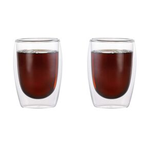 cafÉ brew collection double wall insulated glasses espresso mugs (set of 2) - 8oz coffee cup set, dishwasher safe