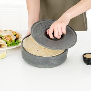 Restaurantware 8.5 x 2.3 Inch Tortilla Warmer 1 Microwavable Tortilla Holder - Lid Included Insulated Gray Plastic Tortilla Keeper Tortilla Server For Homes and Restaurants Durable