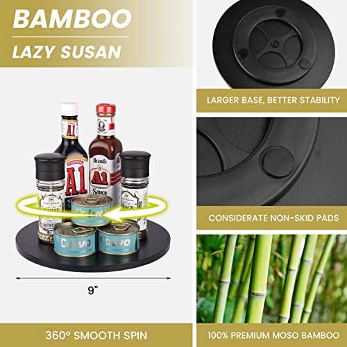 Lazy Susan for Kitchen Organizer - 9-Inch Bamboo Lazy Susan Turntable for Cabinet Pantry Table or Countertop Organization and Storage, Black