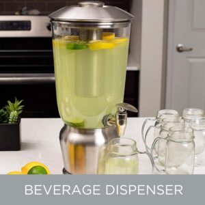 BirdRock Home 1.5 Gallon Stainless Steel Beverage Dispenser with Ice Container, Stand & Spigot - Round - BPA Free Clear Acrylic