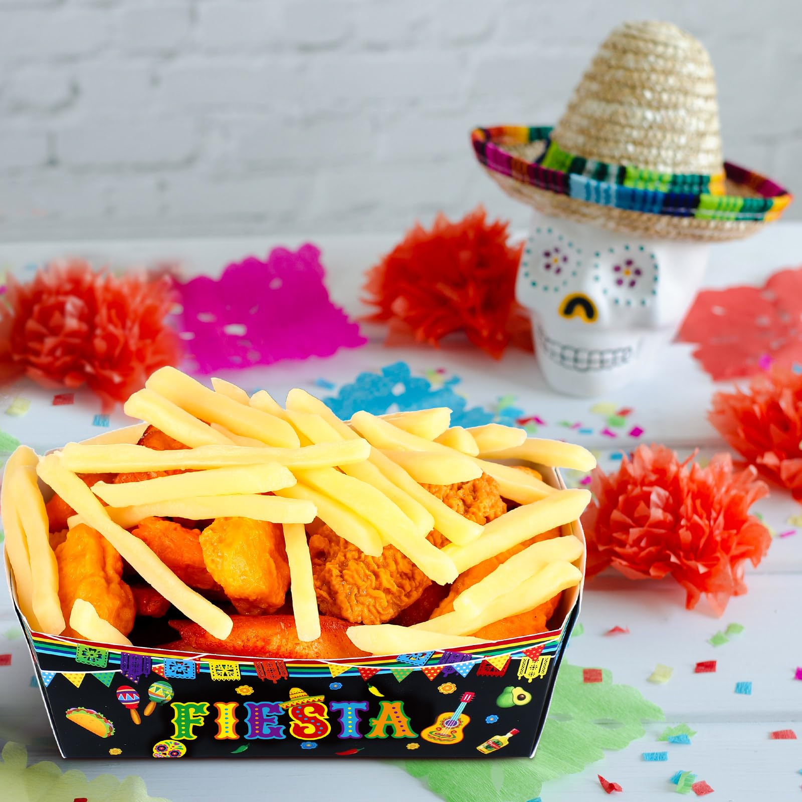 50 Pieces Fiesta Snack Trays Party Supplies Cinco De Mayo Nacho Paper Food Trays Mexican Theme Decorations Day of The Dead Popcorn Paperboard Holder for Mexican Festival Taco Theme Birthday (Guitar)