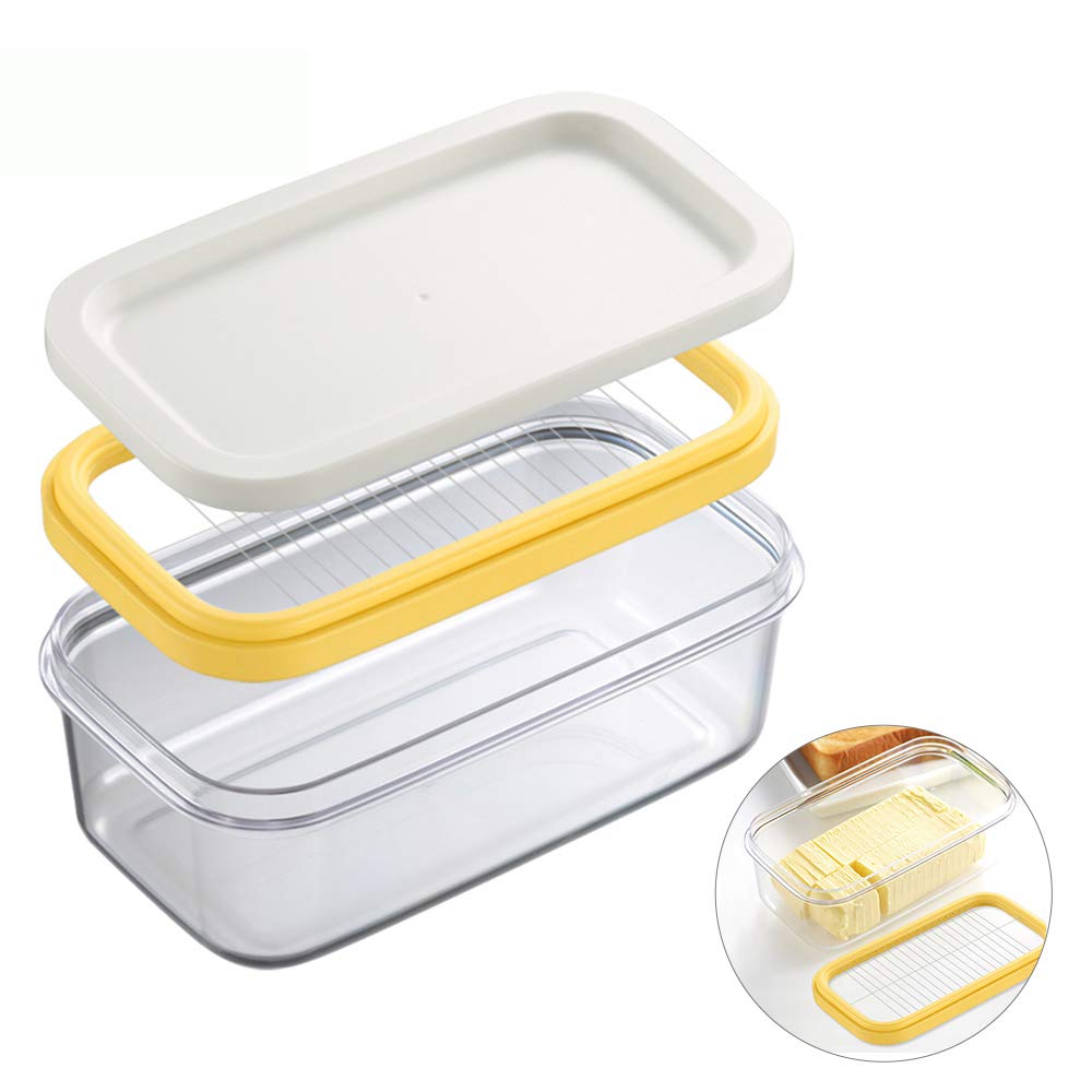 Plastic Butter Dish, Covered Butter Dish with lid, Plastic Butter Keeper with Cutter for Easy Cutting, Small Butter Container for Two 3.5oz Sticks Butter