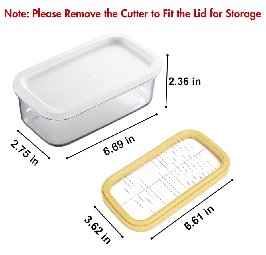 Plastic Butter Dish, Covered Butter Dish with lid, Plastic Butter Keeper with Cutter for Easy Cutting, Small Butter Container for Two 3.5oz Sticks Butter