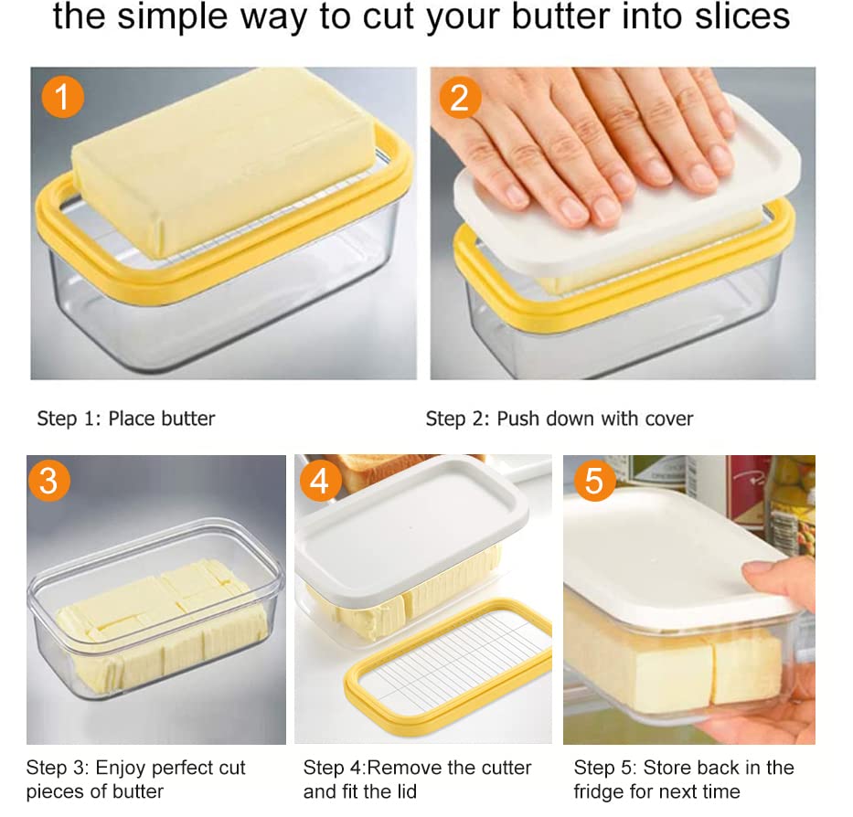 Plastic Butter Dish, Covered Butter Dish with lid, Plastic Butter Keeper with Cutter for Easy Cutting, Small Butter Container for Two 3.5oz Sticks Butter