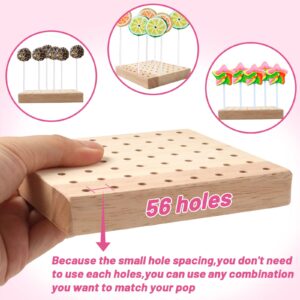 Qfeley 2 Pack Wooden Cake Pop Stand Display 56 Holes Wood Lollipop Holder Stand Decorative Candy or Sucker Stand for Dessert Table of Wedding,Birthday Party,Baby Showers,Fit 4mm Lollipop Sticks