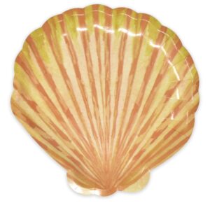 50 Sea Shell Paper Plates 8" Seashell Scalloped Shaped Disposable Dinner Plate Tableware Beige Clam Shells Design for Beach Pool BBQ Picnic Summer Spring Dinnerware Party Goods Supplies Decorations