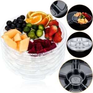 12 Pack Round Plastic Veggie Tray with Lid Fruit Tray 6 Divided Compartment Container Food Serving Dip Platter Reusable Catering Trays for Veggie Fruit Snack Party and Buffet Trays（Clear，10inch）