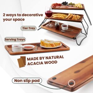 Tidita 3 Tier Serving Tray Acacia Wood - Cupcake Stand & Tower Serving Trays - 3 Tiered Wooden Large Serving Platter for Dessert - Food Display Stands & Charcuterie Board for Party, Picnic, Buffet