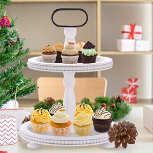 Urban Deco Wooden Decorative Tray Two Tiered Tray Decorations Round Serving Tray with Metal Handle, Wooden Cupcake Stand for Party Tiered Dessert Stand - Retro White Farmhouse Wooden Tray