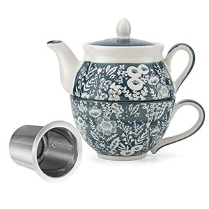 taimei teatime ceramic tea for one set, 15 oz teapot with infuser and cup set, grey teapot set for one, loose leaf tea maker set, tea set for women, adults office home gift