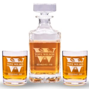 personalized whiskey decanter set – engraved glass cups drinking glasses set of 2 – custom whiskey glasses drinking set – whiskey gifts for men, him, wedding, groomsman