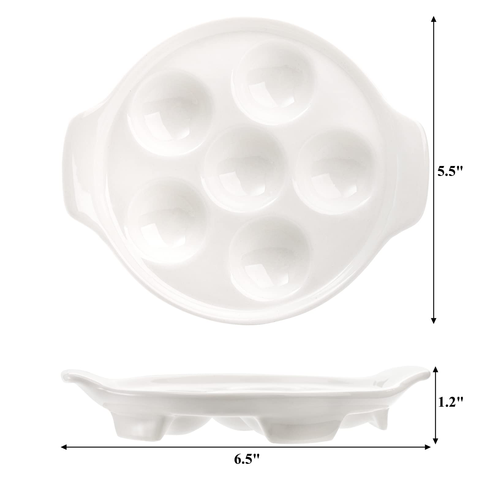 Okllen 4 Pack Ceramic Escargot Plates with 6 Holes and Handles, 6.5 Inch Seafood Snail Dish Footed Plates White Escargot Baking Dish Barbecue for Home, Kitchen, Restaurant