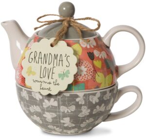 pavilion gift company bloom grandma's love ceramic tea for one, 15 oz, multicolor