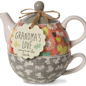 Pavilion Gift Company Bloom Grandma's Love Ceramic Tea for One, 15 oz, Multicolor