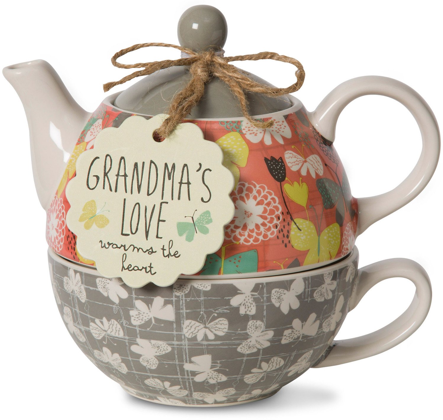 Pavilion Gift Company Bloom Grandma's Love Ceramic Tea for One, 15 oz, Multicolor