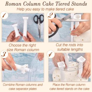 27 Pcs Cake Tier Stacking Kit Including 12 Pcs 3 Size Roman Column Cake Tiered Stands Cake Pillars 6 Pcs 12/16/20cm Cake Boards Cake Separator Plates and 9 Pcs Cake Dowel Rods for Wedding Cakes