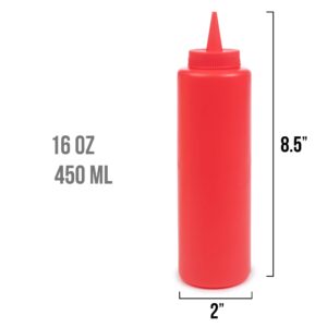 Red Ketchup Squeeze Bottle Value Combo Pack | 7-pack 16-oz Plastic Kitchen Table Condiment Squirt Dispensers | Restaurant Supplies for Food Truck, Grilling, Dressing, BBQ Sauce, Crafts