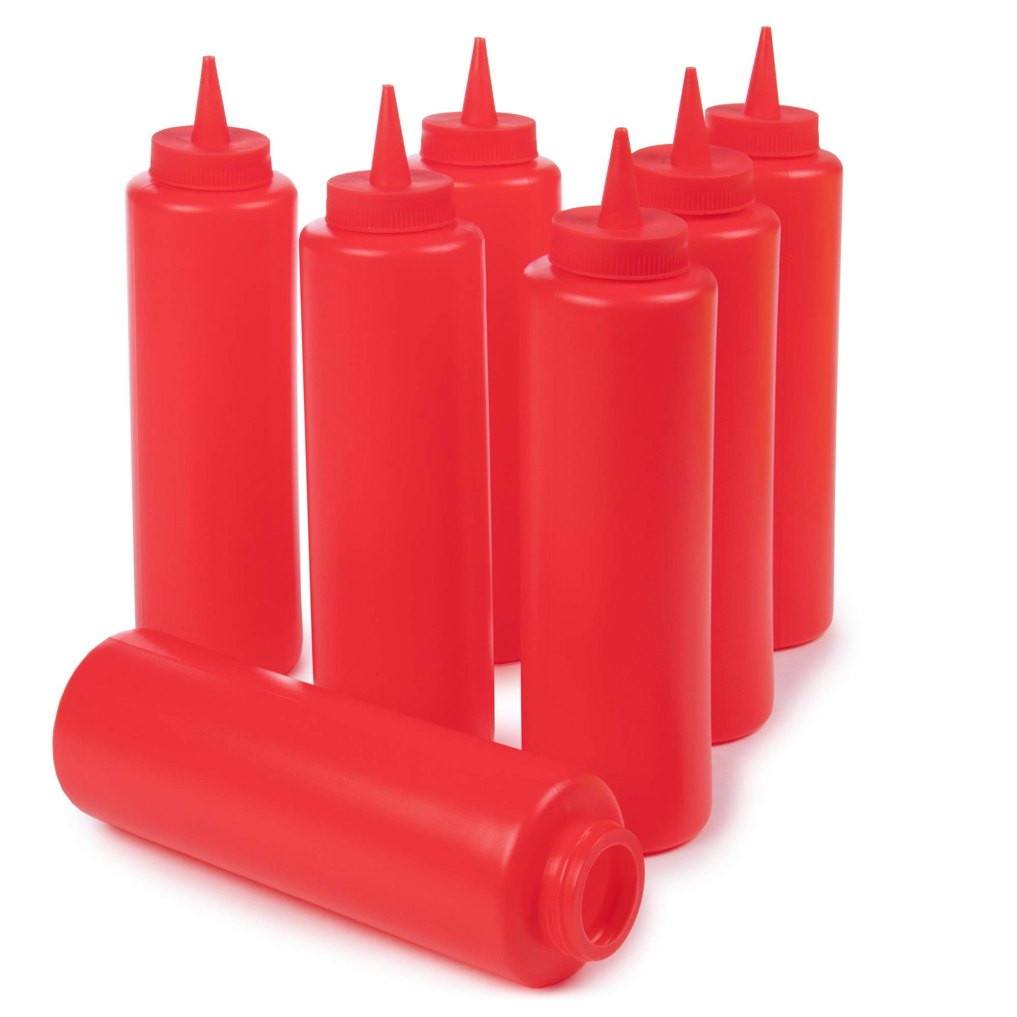 Red Ketchup Squeeze Bottle Value Combo Pack | 7-pack 16-oz Plastic Kitchen Table Condiment Squirt Dispensers | Restaurant Supplies for Food Truck, Grilling, Dressing, BBQ Sauce, Crafts