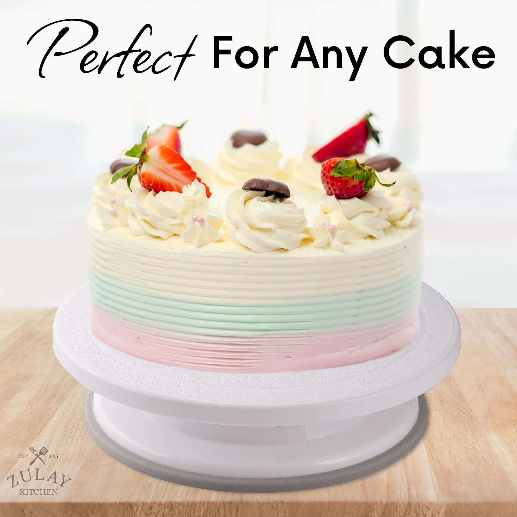 Zulay Kitchen 11 Inch Rotating Cake Turntable for Decorating - 6 Piece Cake Decorating Kit Includes 2 Icing Spatulas and 3 Smoothers - Cake Decorating Supplies for Pastries, Cupcake, Desserts