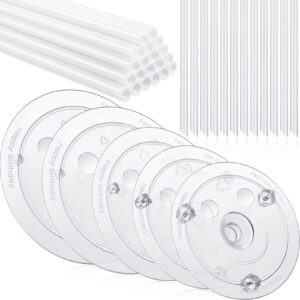 40 Pieces Plastic Cake Dowel Rods Set 20 White Cake Sticks Support Rods, 5 Cake Separator Plates for 4, 6, 8, 10, 12 Inch Cakes, 15 Clear Cake Stacking Dowels for Tiered Cakes (Clear Plates)