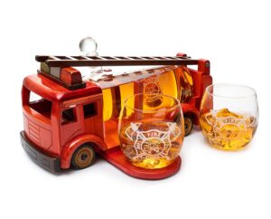 firetruck whiskey decanter with two 12 oz glasses gift firefighter gifts, fireman, fireman figurine, police gifts, fire department gifts, gift for firefighters ! 600ml 13" l 6" h gifts for dad