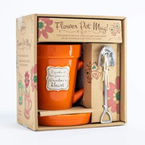 Divinity Boutique Ceramic Flower Pot Mugs, 3 Piece Set, Orange-Grandma