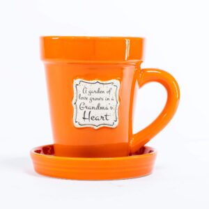 Divinity Boutique Ceramic Flower Pot Mugs, 3 Piece Set, Orange-Grandma