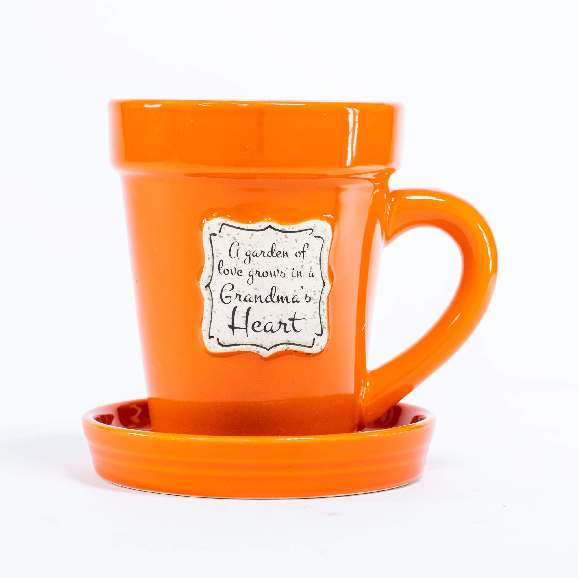 Divinity Boutique Ceramic Flower Pot Mugs, 3 Piece Set, Orange-Grandma