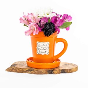 Divinity Boutique Ceramic Flower Pot Mugs, 3 Piece Set, Orange-Grandma