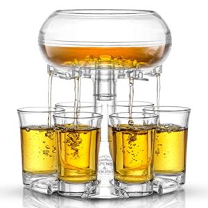 joyjolt 6 shot glass dispenser and glass shot glasses set. 32oz liquor dispenser for home bar accessories, party supplies, halloween shots drink dispenser for parties, fancy alcohol dispenser.