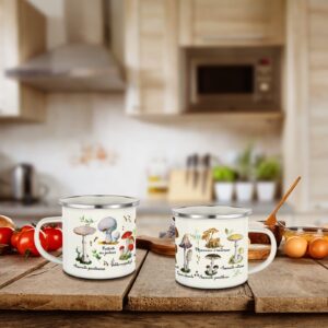 Mushroom Enamel Mug Set 2 Pieces Kawaii Mushroom Cup Mushroom Thank You Gifts Coffee Mug Enamel Camp Mug Cute Mushroom Decor Tin Cup for New Year Gifts Spring Travel Hiking Walking Camping(White)