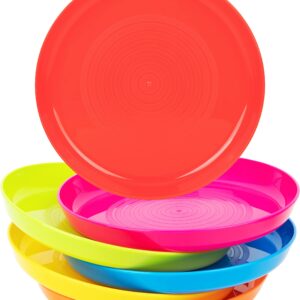 PLASKIDY Kids Plates Set of 6 Toddler Plates - Childrens Reusable Plastic Plates BPA Free - Microwave/Dishwasher Safe Plastic Dinner Plates for Kids & Toddlers