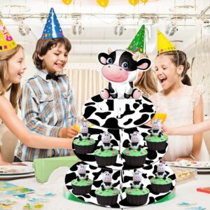 Farm Animal Cow Print Cupcake Stand Cow Party Decoration 3-Tier Cow Cupcake Holder Cardboard Cupcake Stand Cow Themed Party Decoration for Baby Shower Birthday Party Supplies