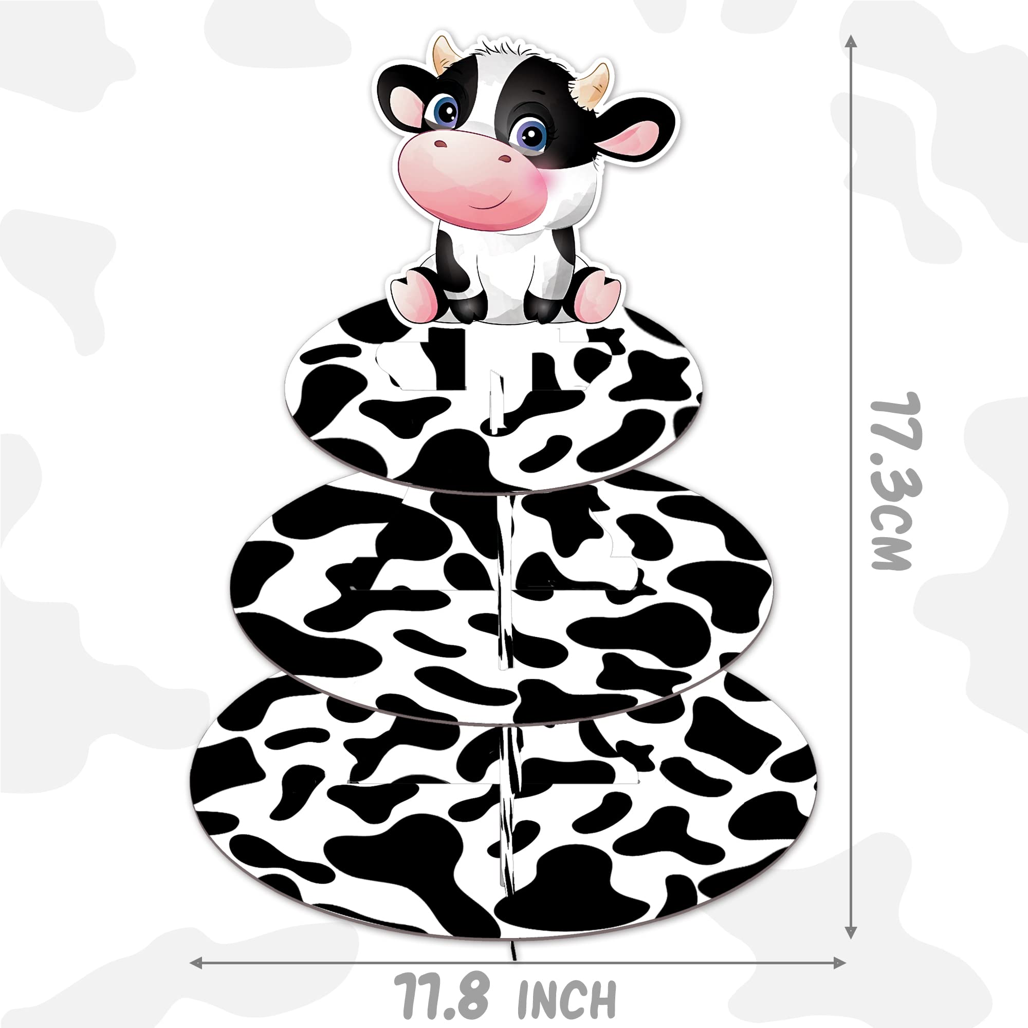 Farm Animal Cow Print Cupcake Stand Cow Party Decoration 3-Tier Cow Cupcake Holder Cardboard Cupcake Stand Cow Themed Party Decoration for Baby Shower Birthday Party Supplies