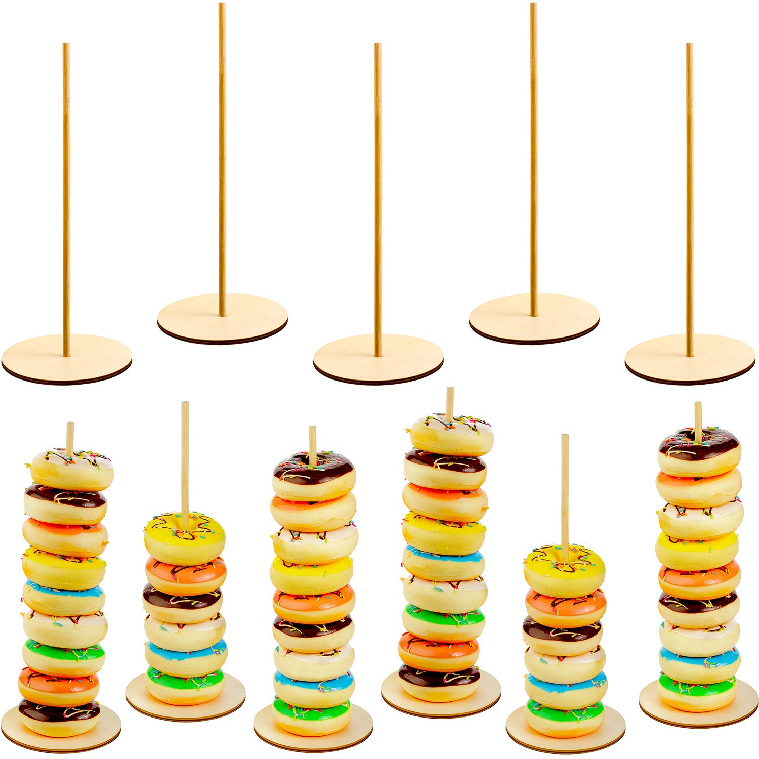 Boao 5 Pieces Wood Donut Stands Donut Holder Detachable Donut Display Stand for Wedding Birthday Party Supplies (Round Style)