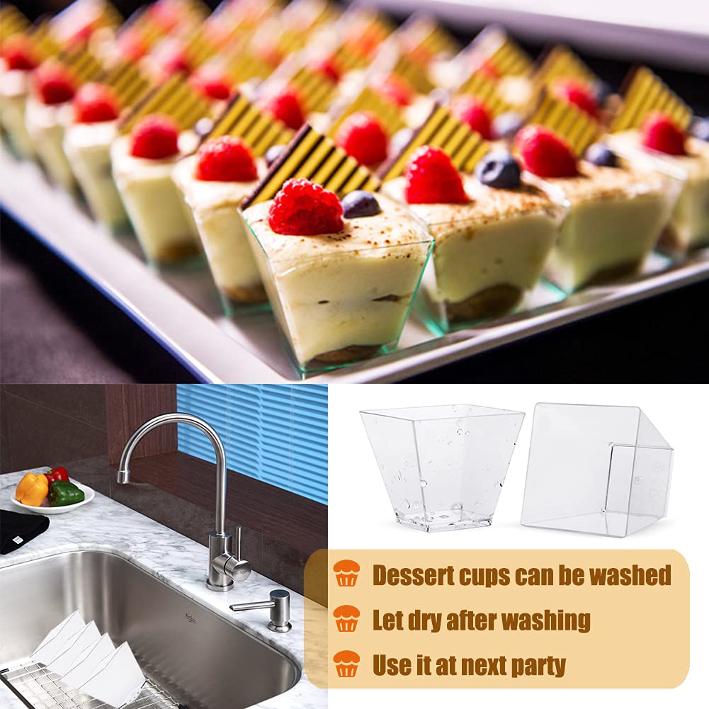 YINVA Dessert Cups 50Pcs Plastic Dessert Cups + 50Pcs Plastic Spoons Mini Dessert Cups 2oz/60ml Reusable Plastic Dessert Cup Dessert for Dessert Pudding Mousse Party