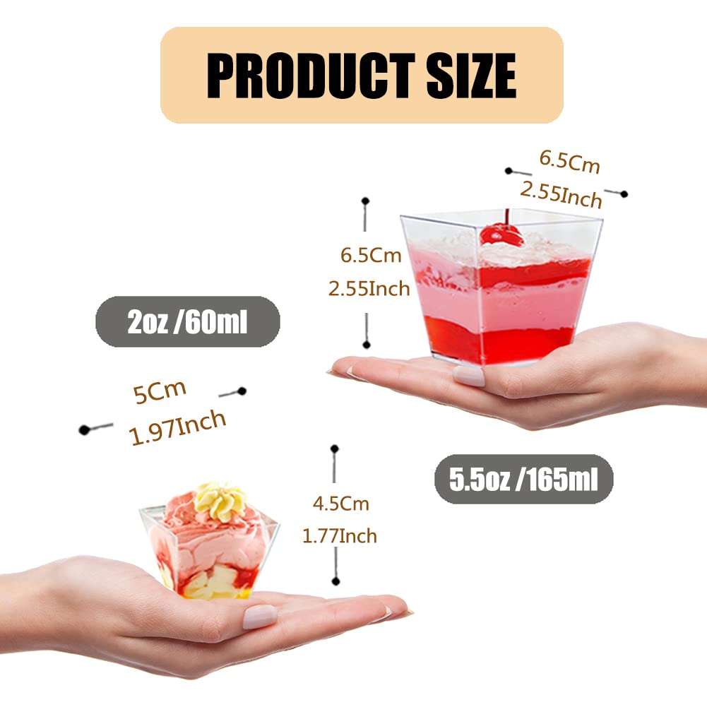 YINVA Dessert Cups 50Pcs Plastic Dessert Cups + 50Pcs Plastic Spoons Mini Dessert Cups 2oz/60ml Reusable Plastic Dessert Cup Dessert for Dessert Pudding Mousse Party