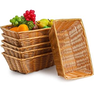 coloch 6 pack poly wicker woven bread basket, 12 inch imitation rattan fruit basket stackable rectangle serving basket for fruit, bread, vegetable, towel, home, restaurant, outdoor use
