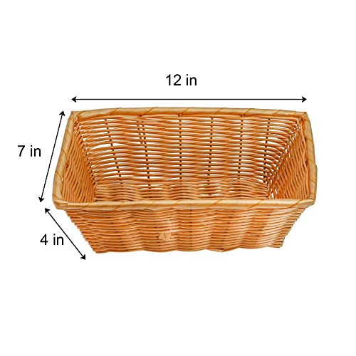 Coloch 6 Pack Poly Wicker Woven Bread Basket, 12 Inch Imitation Rattan Fruit Basket Stackable Rectangle Serving Basket for Fruit, Bread, Vegetable, Towel, Home, Restaurant, Outdoor Use