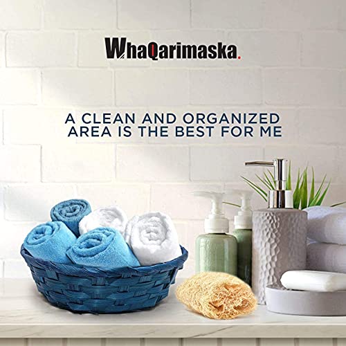 WhaQarimaska Food Baskets for Serving - Kitchen Organization Containers, Round Bamboo Basket - Storage Organizer for Pantry, Laundry Room, & Counter, Ideal for Fruit, Bread, & More - Pack of 3, Blue