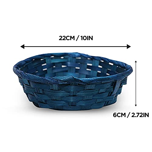 WhaQarimaska Food Baskets for Serving - Kitchen Organization Containers, Round Bamboo Basket - Storage Organizer for Pantry, Laundry Room, & Counter, Ideal for Fruit, Bread, & More - Pack of 3, Blue