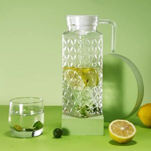 Acrylic Pitcher 37 oz, OEH Unbreakable Plastic Pitcher, Clear Plastic Pitcher with Lid, BPA-Free, Heat-Resistant Small Plastic Water Pitcher for Tea, Sangria, Lemonade, Juice, Milk, Diamond