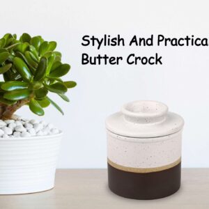 Ceramic Butter Crock For Counter With Water Line White Brown Butter Keeper French Butter Dish Porcelain Butter Holder With Water Line Butter Cup